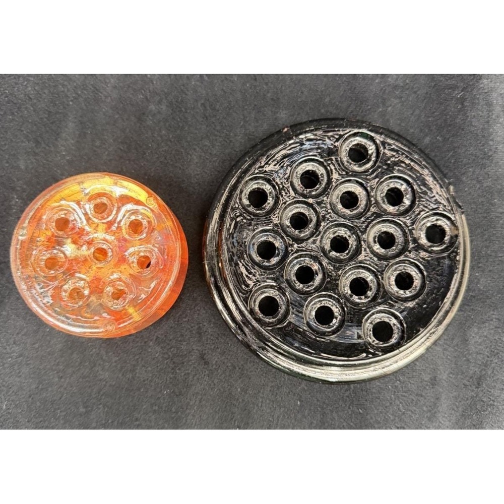 Vintage Glass Flowers Frogs (Lot of 2) Orange & Black Floral Arrangement Aids - Picture 4 of 4